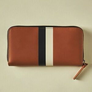 Clare V. Zip Wallet Cuoio Vachetta with Black & Cream Stripes